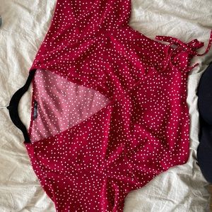 plus size wrap tie side polka dot blouse- size 14